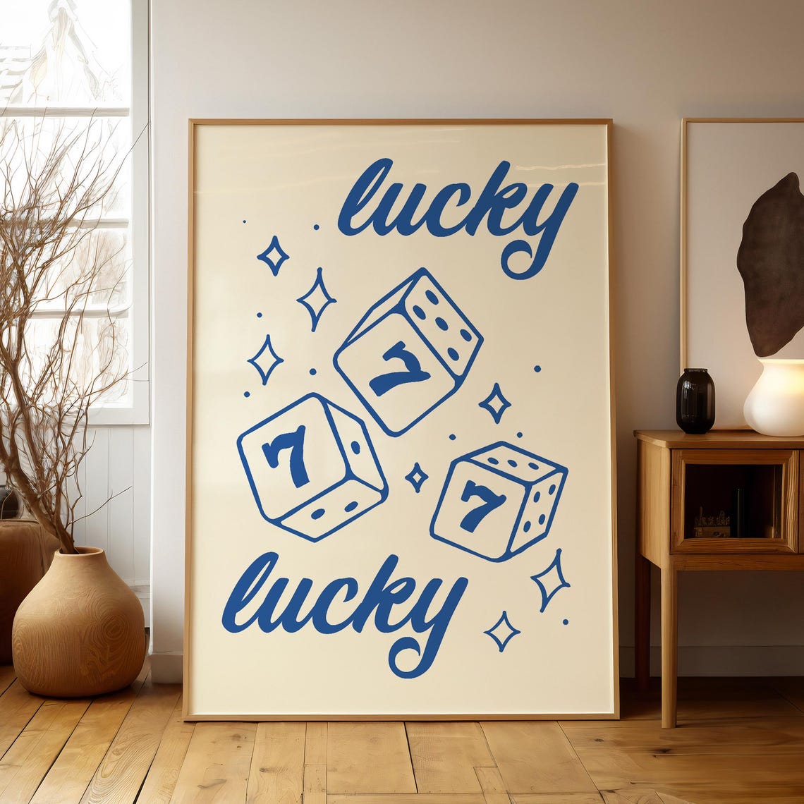 Blue Lucky You 777 Lighter Doodle Poster for Retro Aesthetic Decor - Image 2