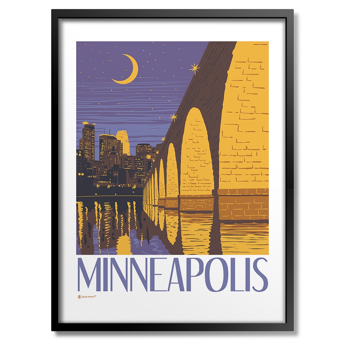 Minneapolis Stone Arch Bridge Night Art Print