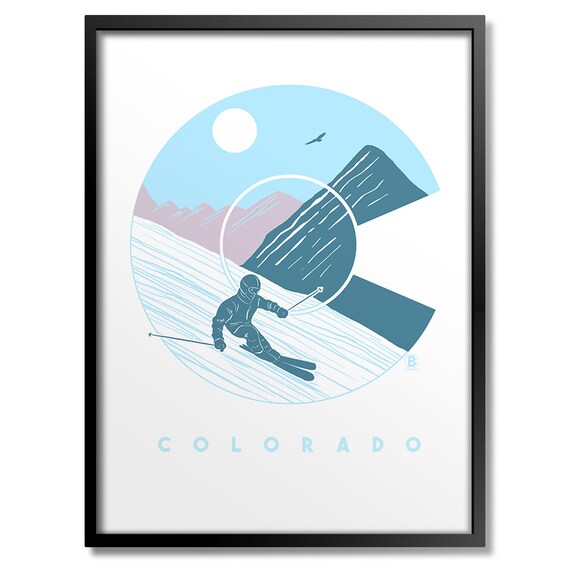 Ski Colorado Travel Poster, Mountain Sports Art