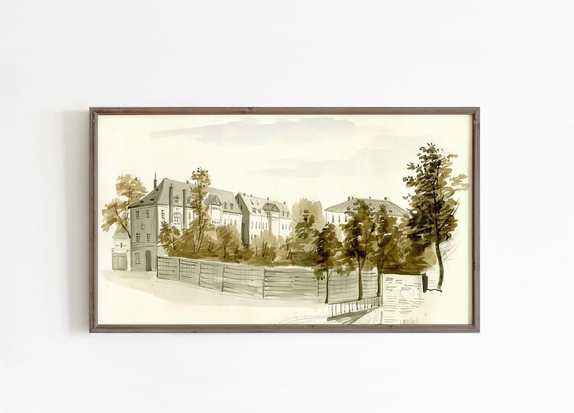 Frame Tv Art European Building Vintage Architecture Sketch Neutral Green Screensaver - Image 3