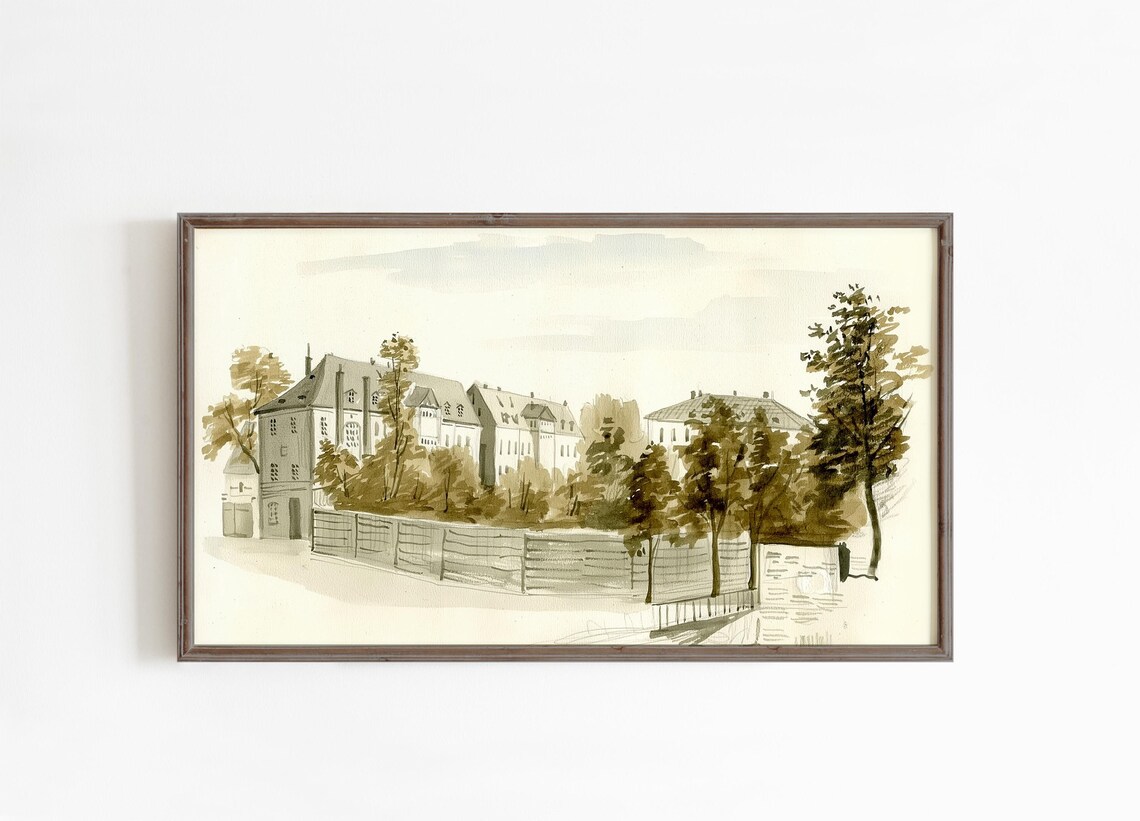 Vintage European Building Sepia Architecture Ink Sketch Art Poster - Image 3