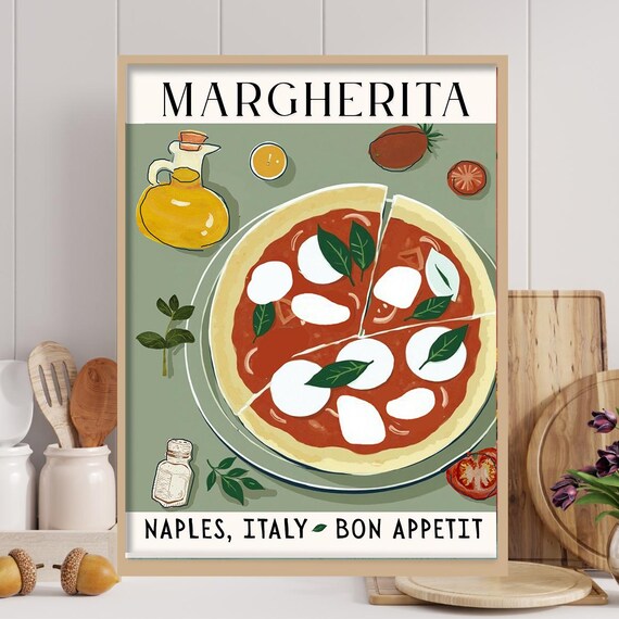 Margarita Pizza Art Print, Italian Kitchen Decor