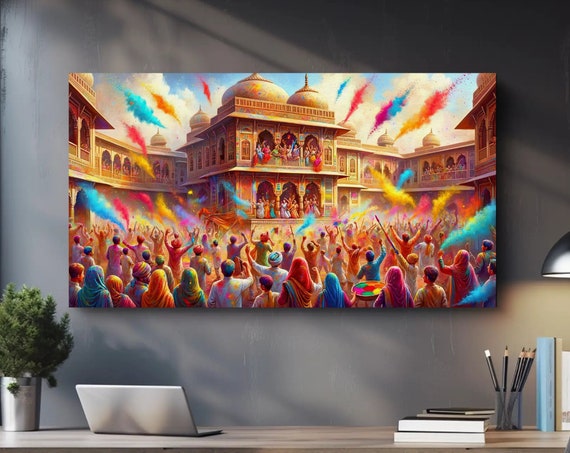 Holi Festival Painting Indian Art Framed Print Cultural And Festive Decor Ready To Hang Indian Living Room Bedroom And Office