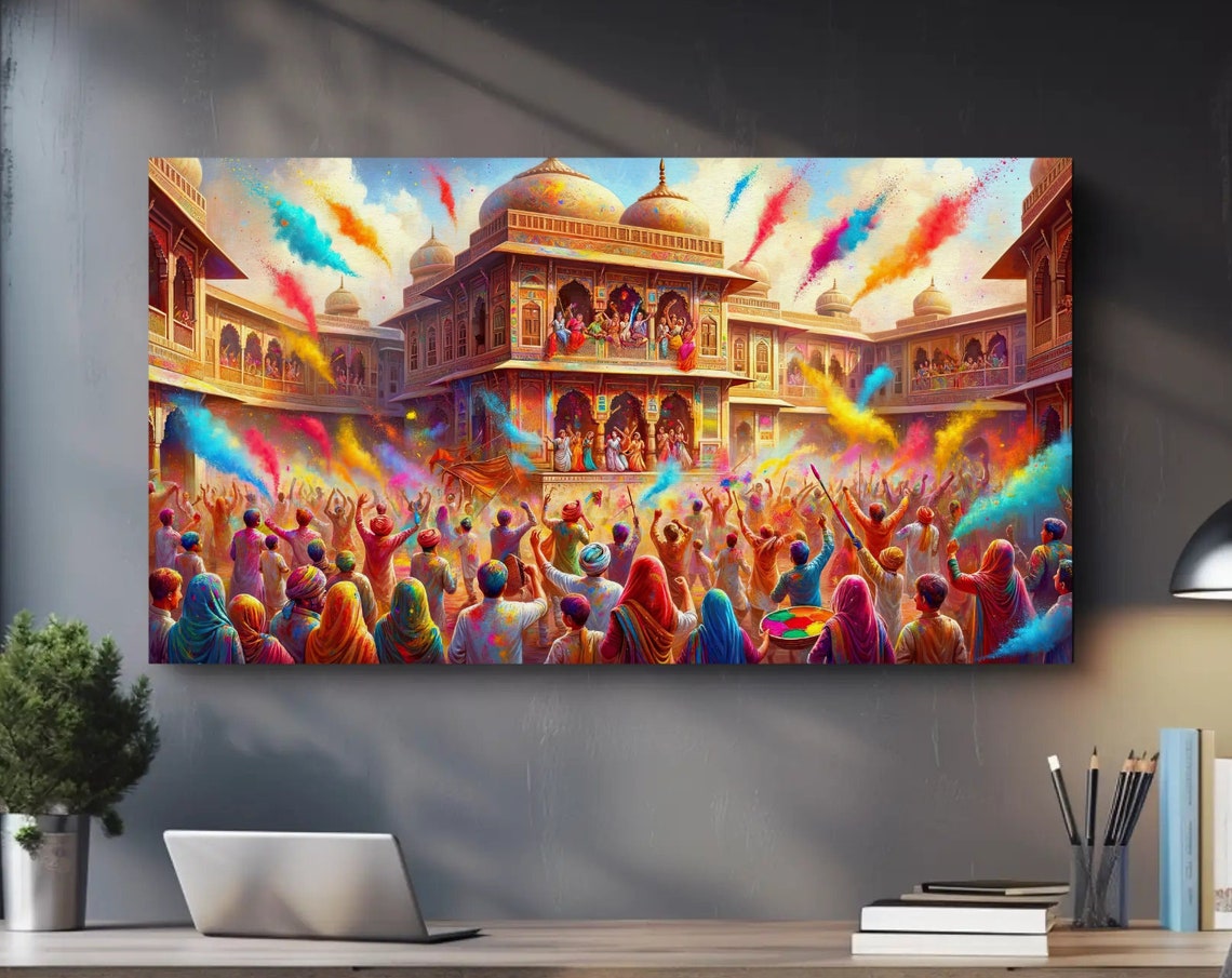 Holi Festival Painting Indian Art Framed Print Cultural And Festive Decor Ready To Hang Indian Living Room Bedroom And Office