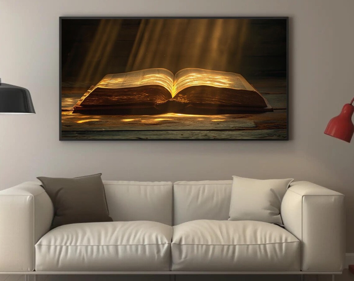 Open Bible Bathed In Golden Rays Of Heavenly Light Art Poster