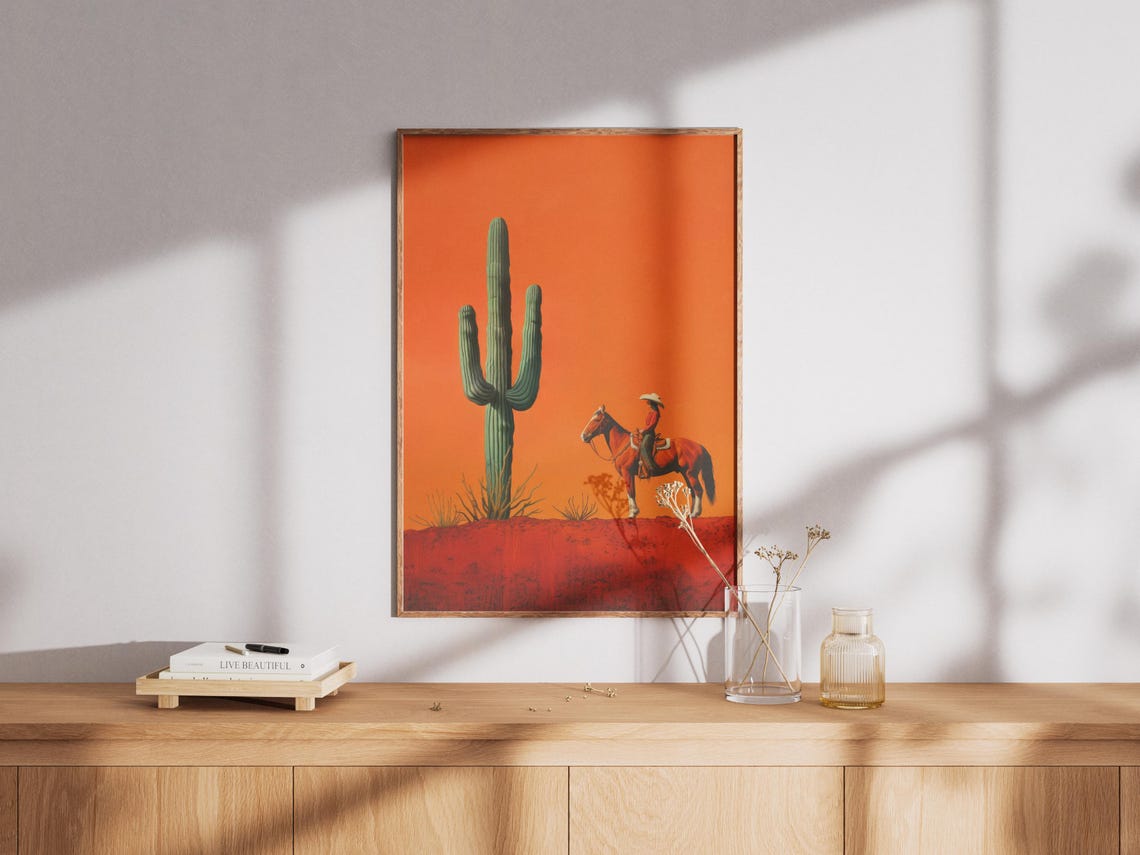 Cowgirl Minimalist Boho Western Illustration Vintage Southwestern Boho Art Cowboy Wall Print Terracotta Sunset Retro Cowboy Cowgirl Art - Image 2