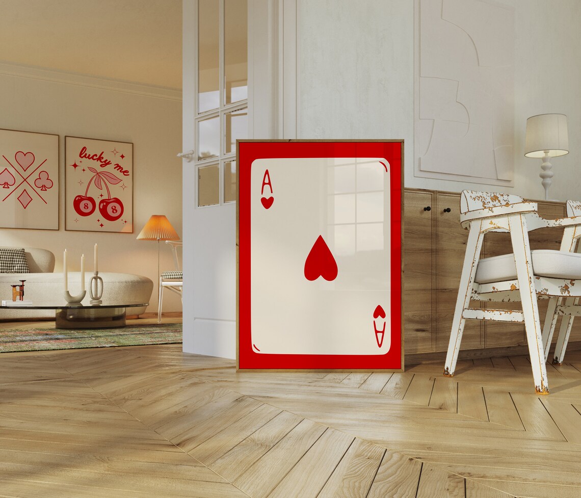 Ace Of Hearts Playing Card Red Retro Trendy Game Room Poster - Image 3