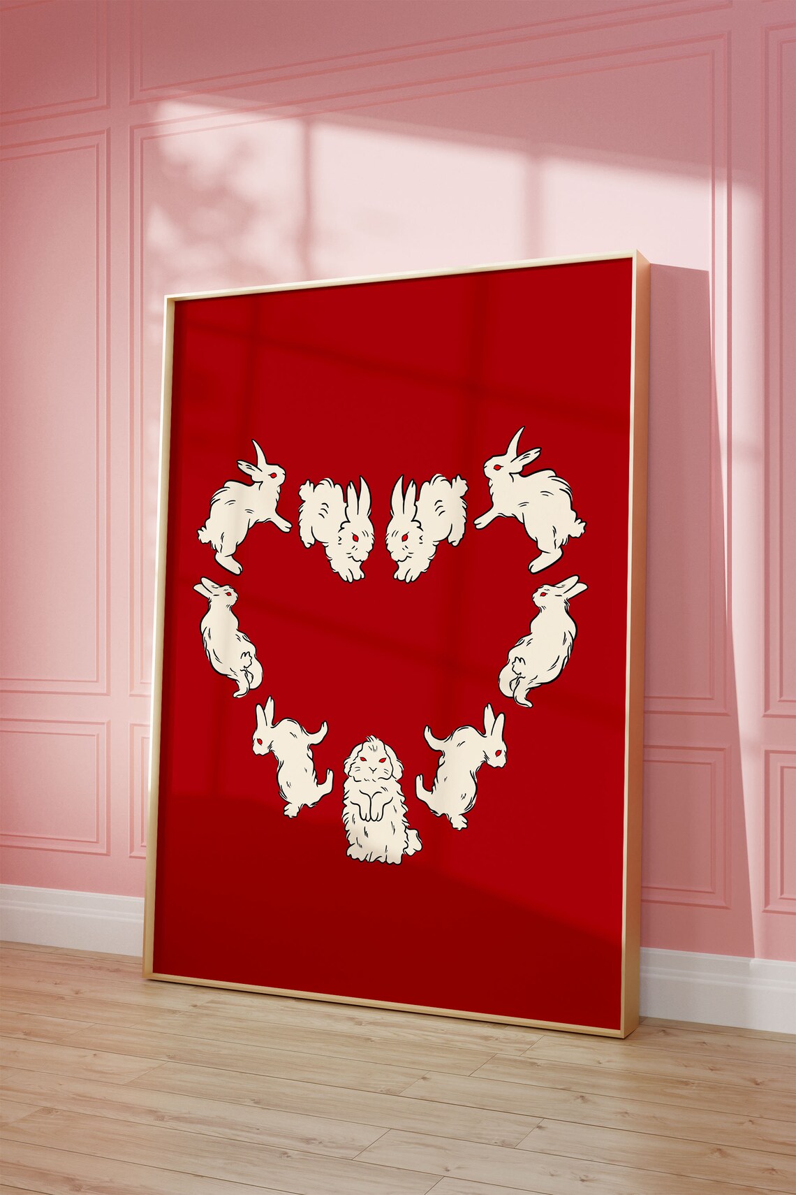 Red Heart Rabbit Poster, Girly Animal Illustration - Image 3