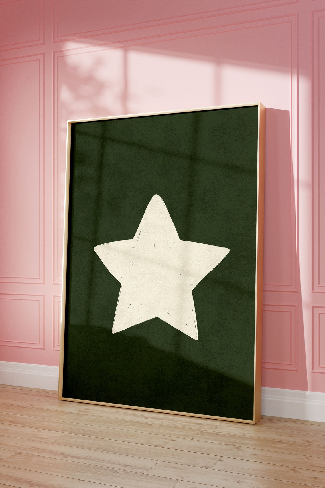 Hand Drawn White Star On Dark Forest Green Minimalist Poster - Image 3