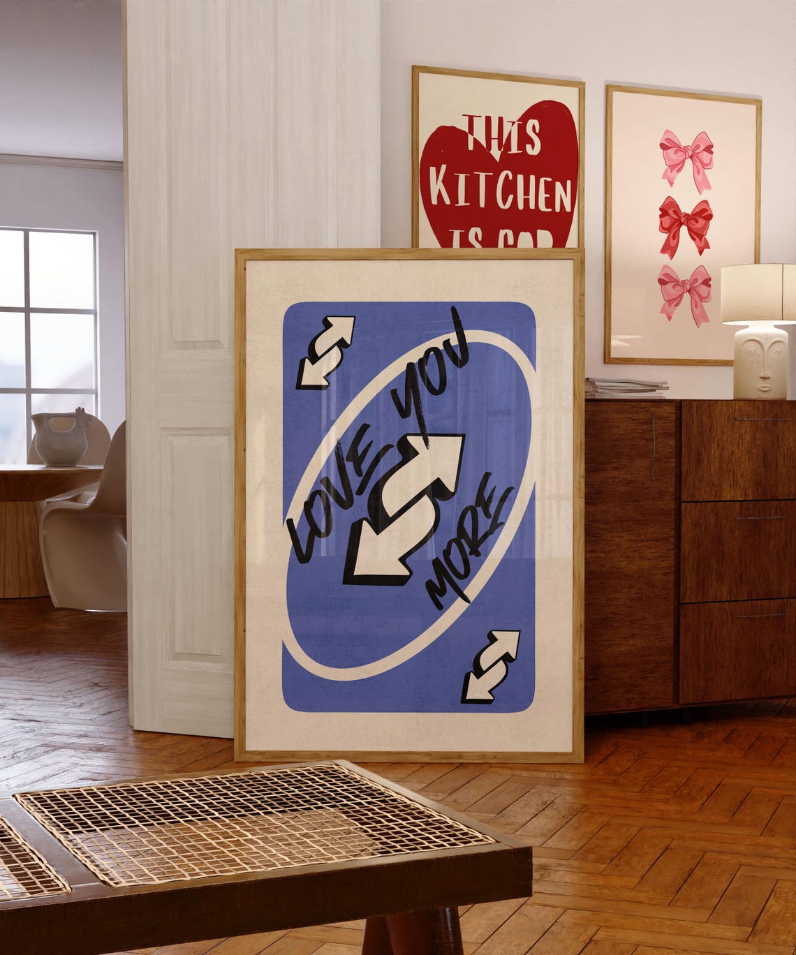 Love You More Slate Blue Playing Card Retro Reverse Trendy Poster - Image 4
