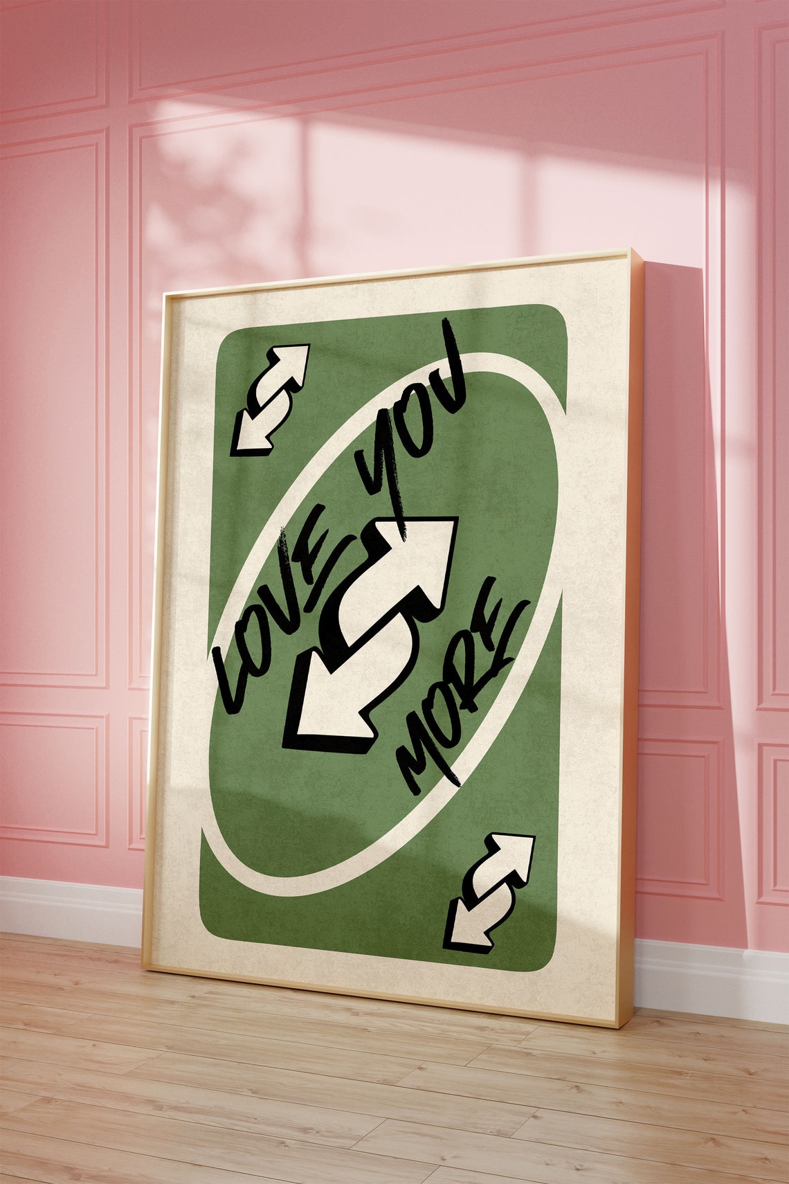 Love You More Cute Sage Green Playing Card Retro Reverse Trendy Poster - Image 2