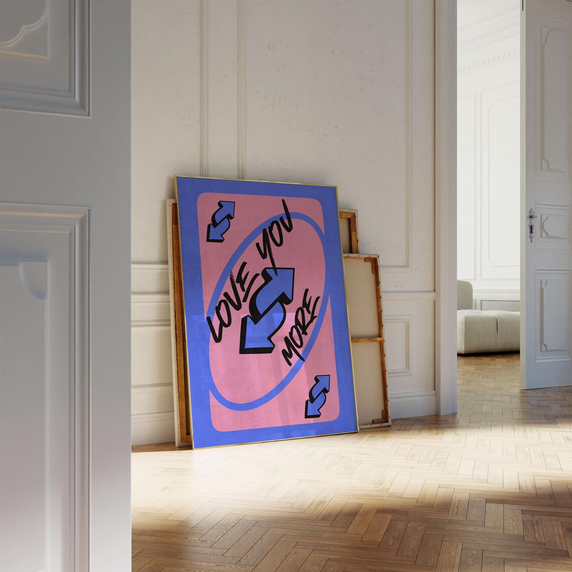 Love You More Blue and Pink UNO Style Reverse Card Art Poster - Image 4