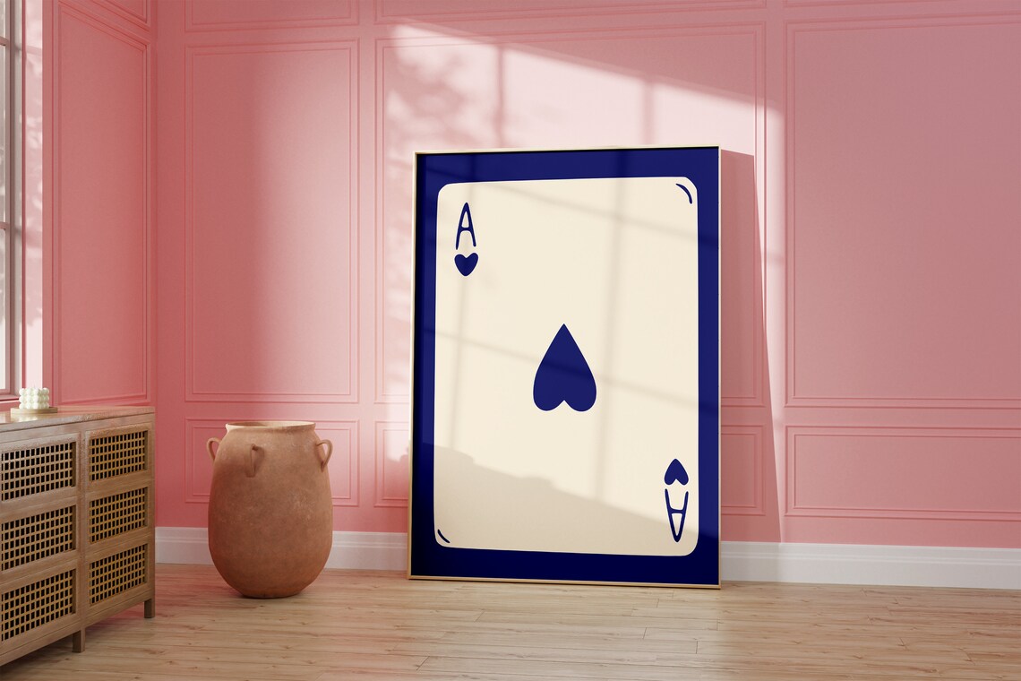 Ace Of Hearts Playing Card, Retro Trendy Wall Art - Image 2