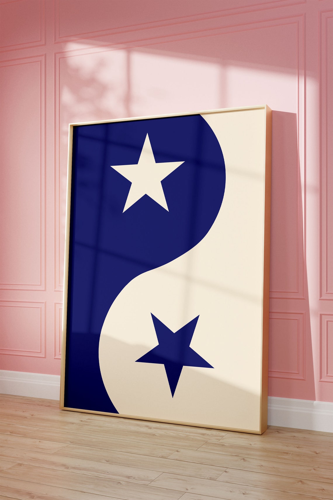 Navy Blue Yin Yang Star Minimalist Retro Geometric Art Poster - Image 3