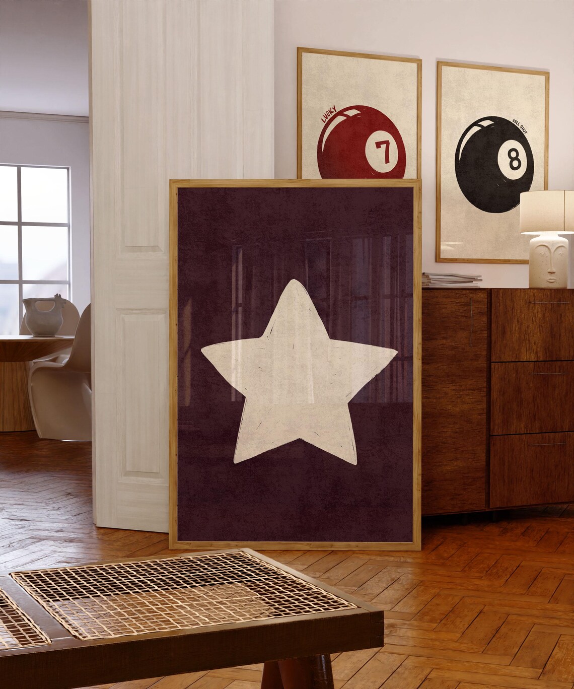 Hand Drawn White Star on Dark Plum Minimal Retro Style Poster - Image 4