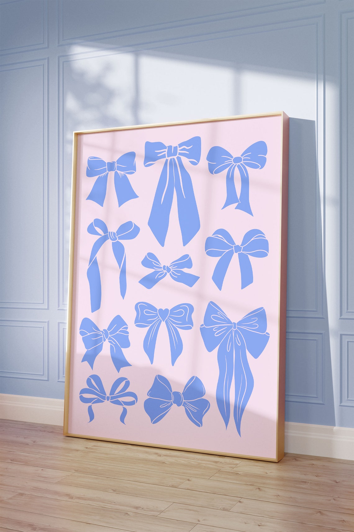Blue Ribbon Bows Collage Minimalist Coquette Aesthetic Poster - Image 4