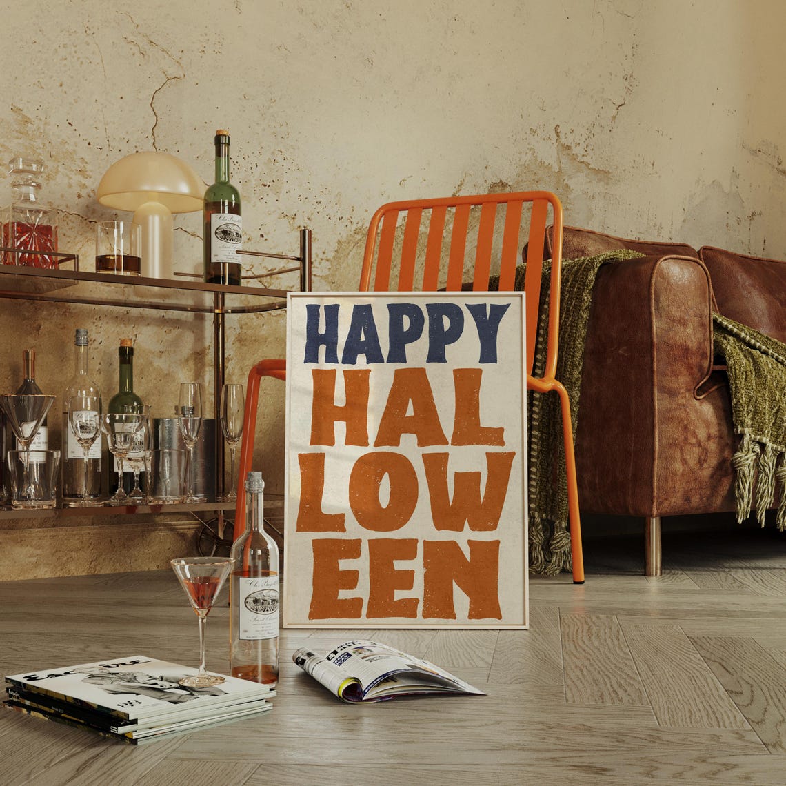 Happy Halloween Retro Orange and Navy Bold Typography Poster - Image 2