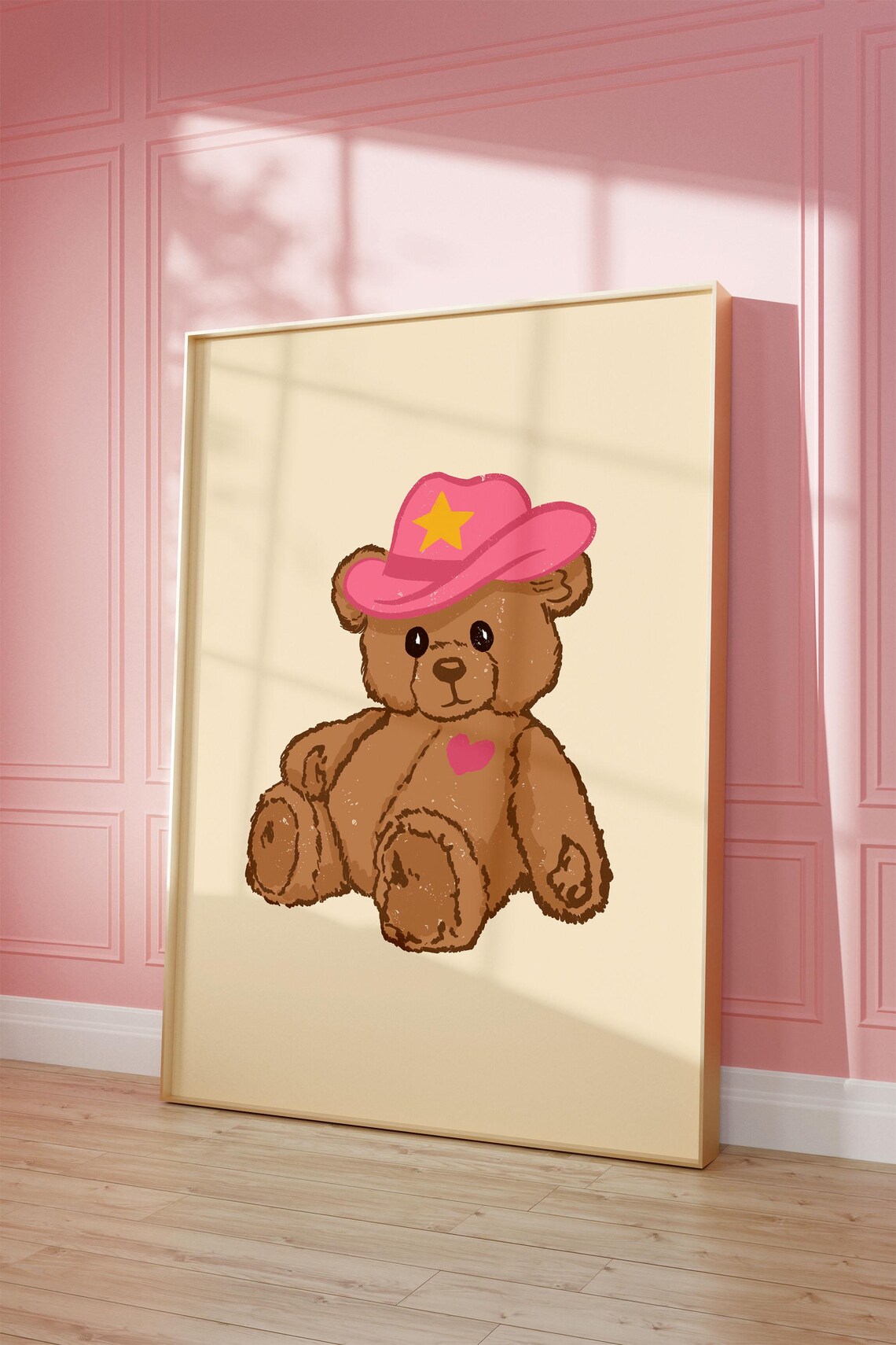 Teddy Bear In Pink Cowgirl Hat Cute Vintage Nursery Room Poster - Image 2
