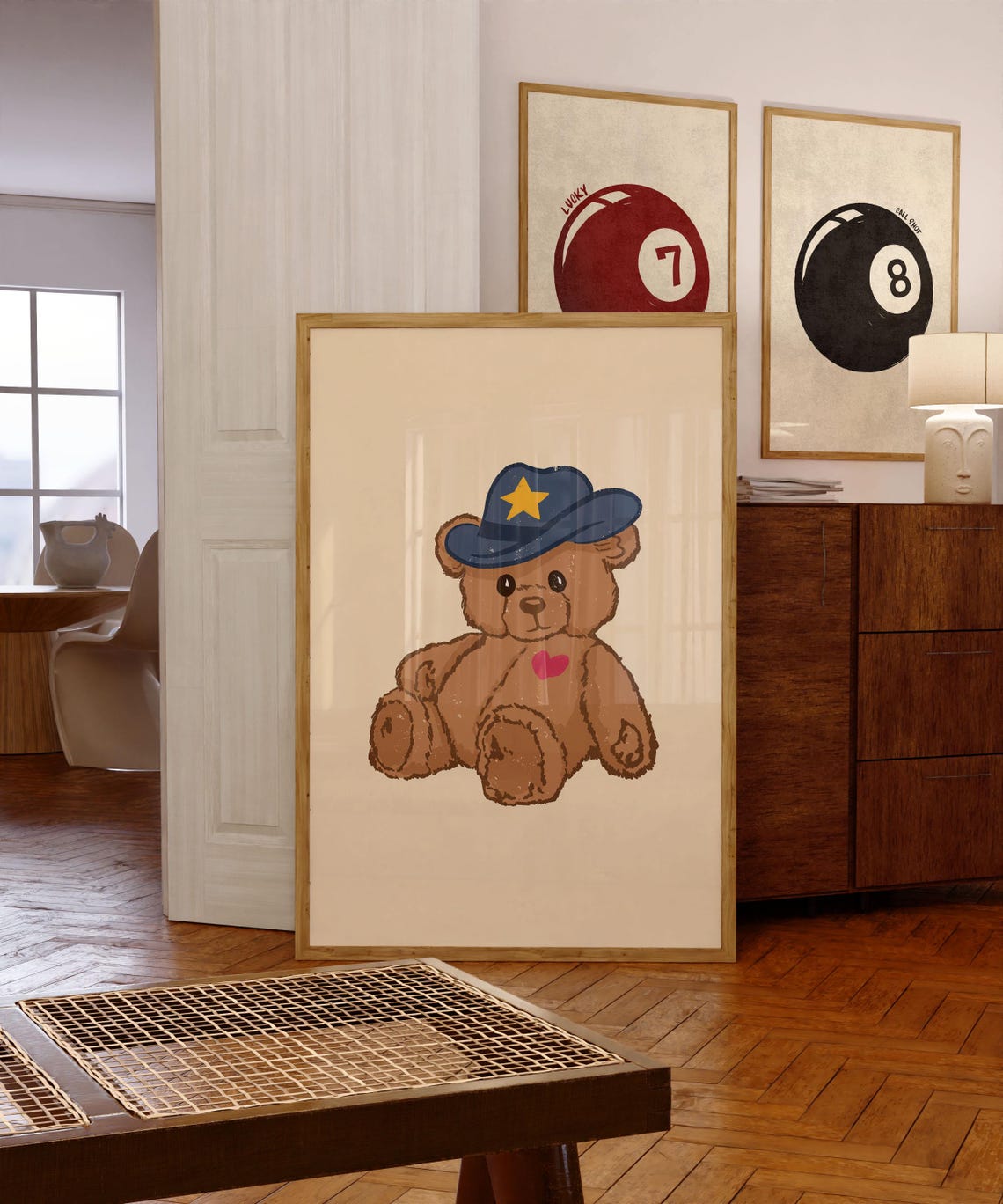 Teddy Bear In Navy Cowboy Hat Cute Vintage Nursery Room Poster - Image 4