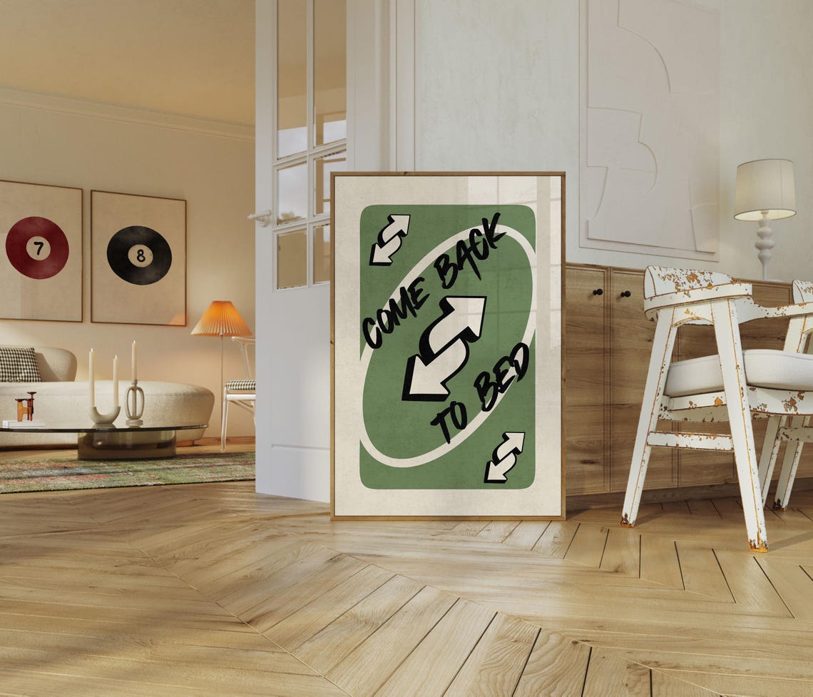 Come Back to Bed Green Reverse Card Retro Pop Art Trendy Poster - Image 3