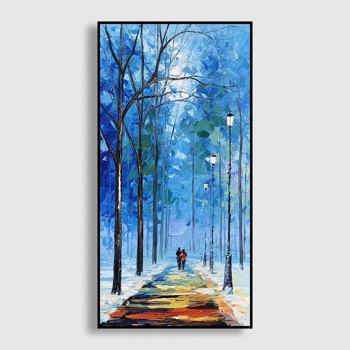 Hand Painted Couples Painting Art Blue Wall Art Landscape Oil Painting For Living Room Wall Decor Palette Knife Art Painting Spiritual Art - Image 6