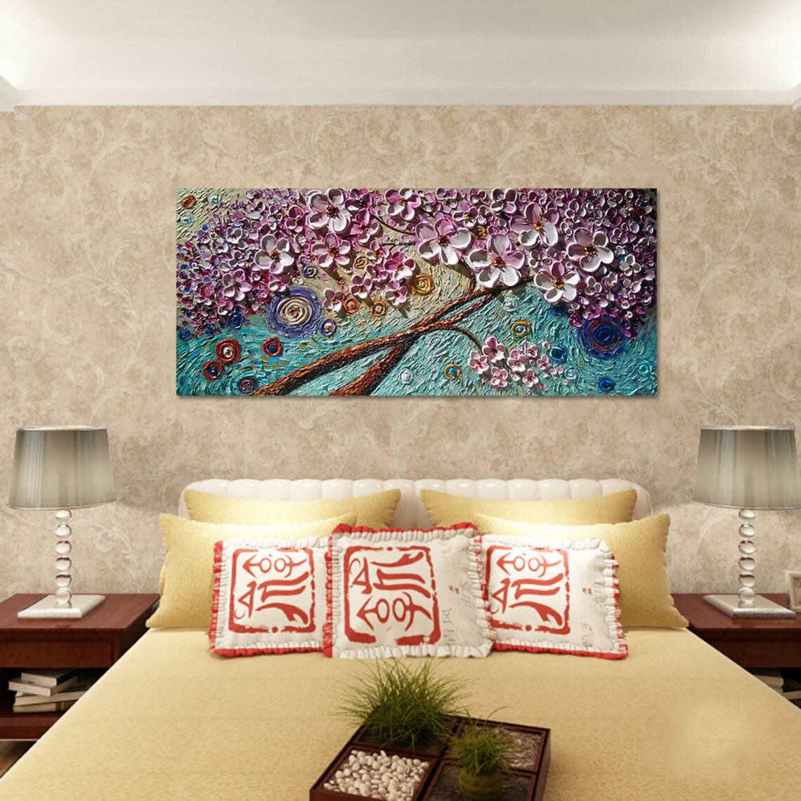 Abstract Cherry Blossom Oil Painting, Impasto Art - Image 3