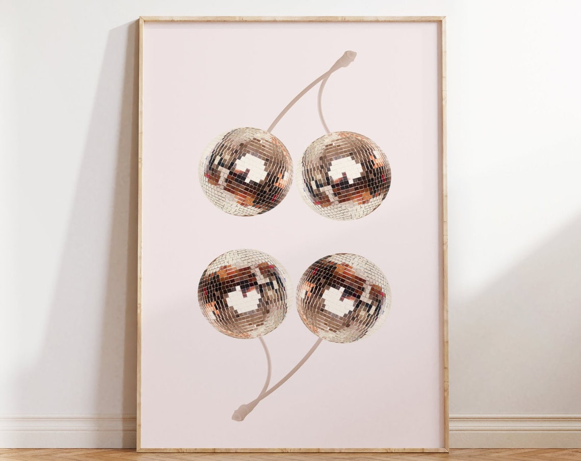 Disco Ball Cherry Pair Sparkling Mirror Balls Pink Photo Poster