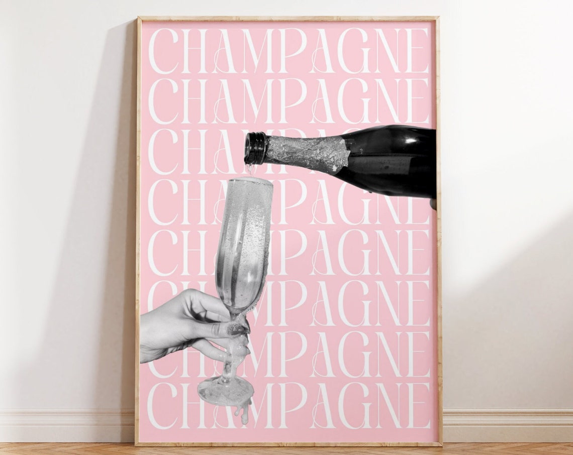 Pink Champagne Typography Quote Chic Girly Bar Cart Wall Art - Image 5