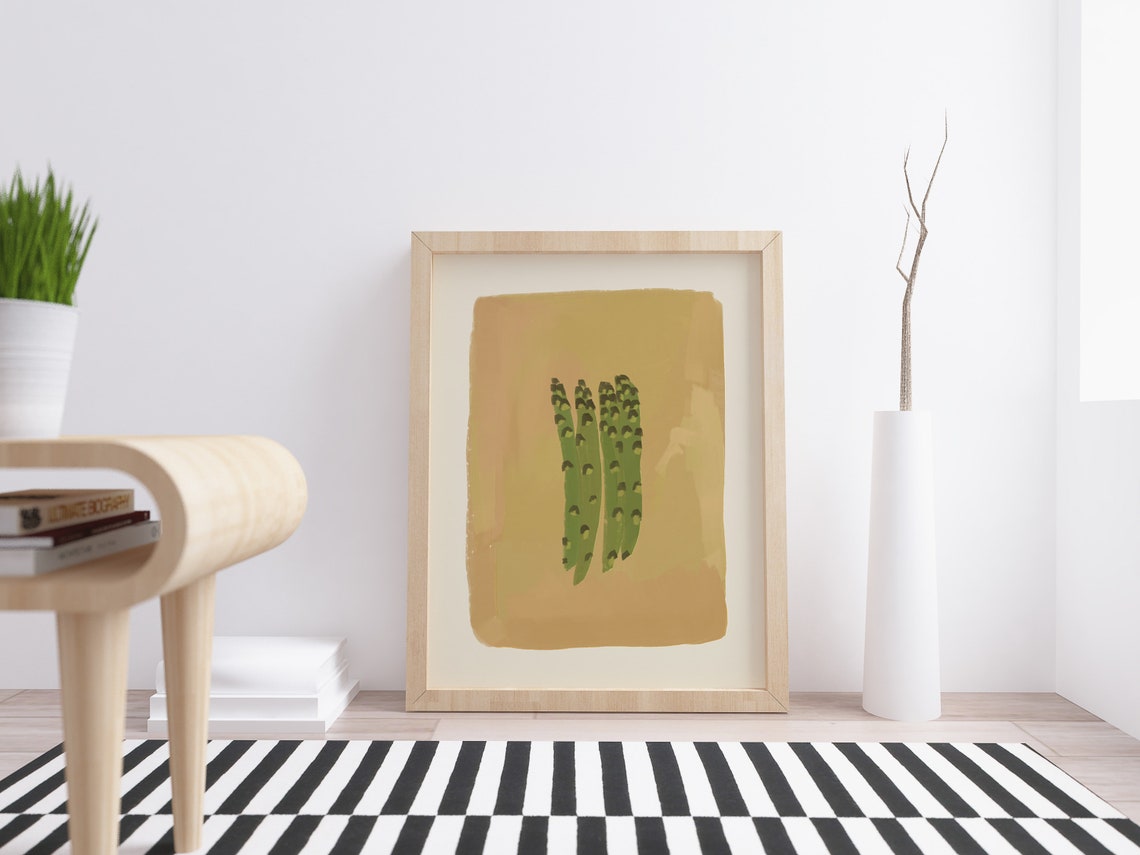 Green Asparagus Bundle Minimalist Beige Vegetable Kitchen Poster - Image 4