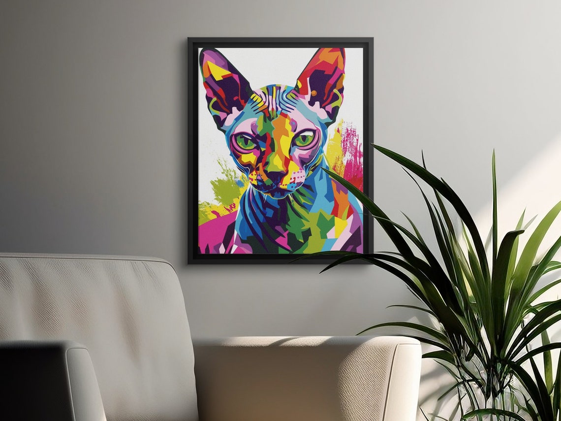 Colorful Sphynx Cat Pop Art Portrait Rainbow Geometric Style Poster - Image 3