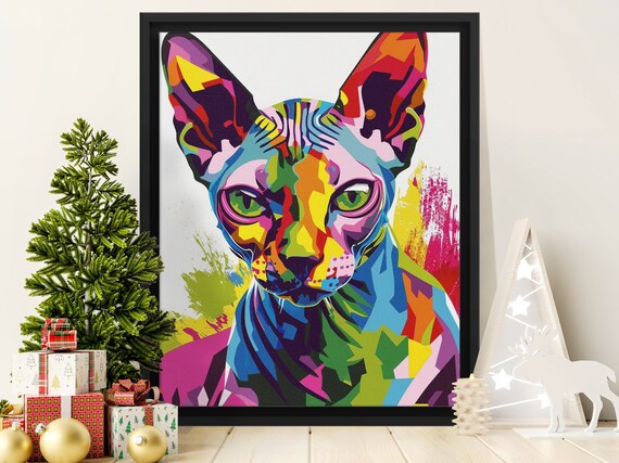 Colorful Sphynx Cat Pop Art Portrait Rainbow Geometric Style Poster