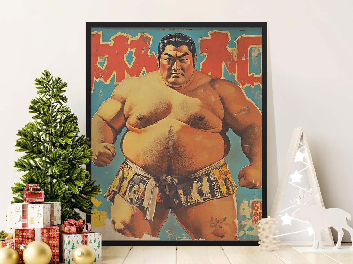 Classic Vintage Japanese Sumo Wrestler Bold Retro Sports Art Poster