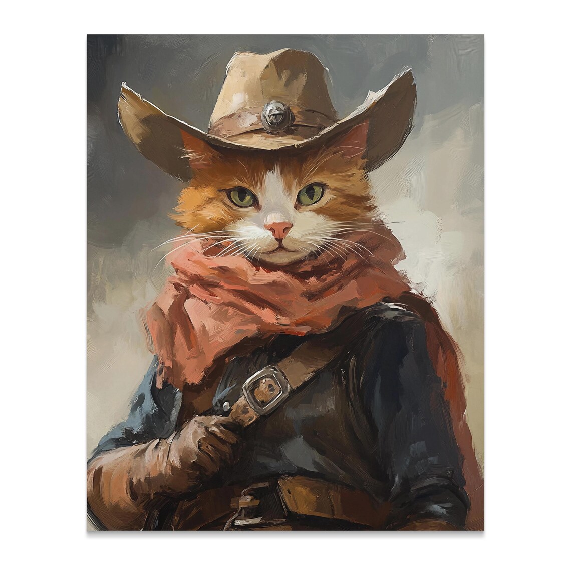 Cowboy Ginger Cat Portrait Bandana Painterly Oil Style Western Cat Poster - Image 2