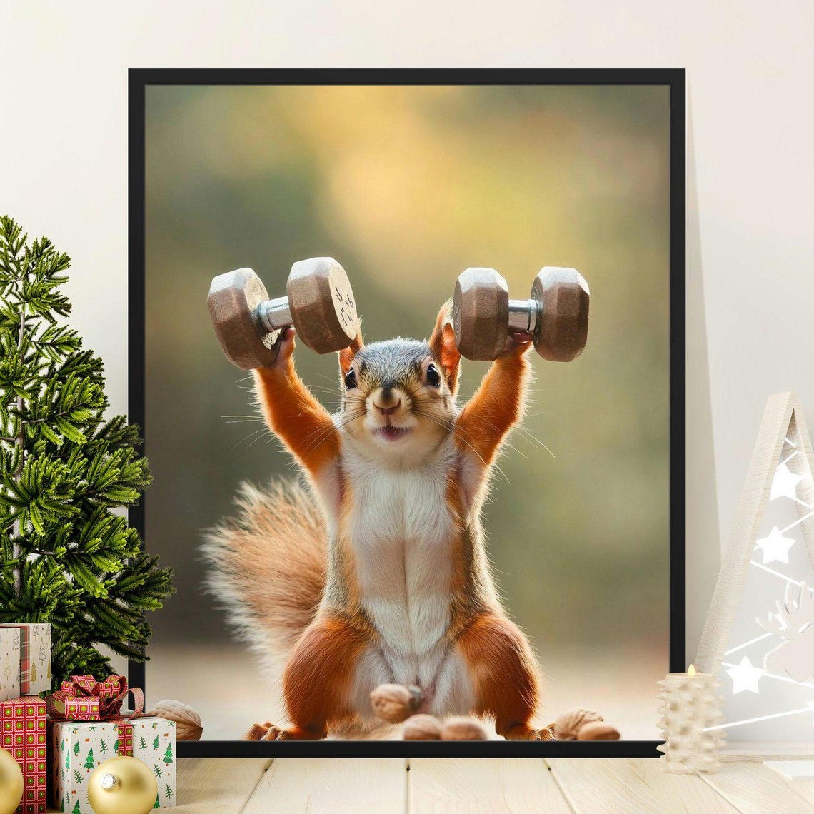 Squirrel Lifting Dumbbells Funny Workout Gym Animal Poster Art