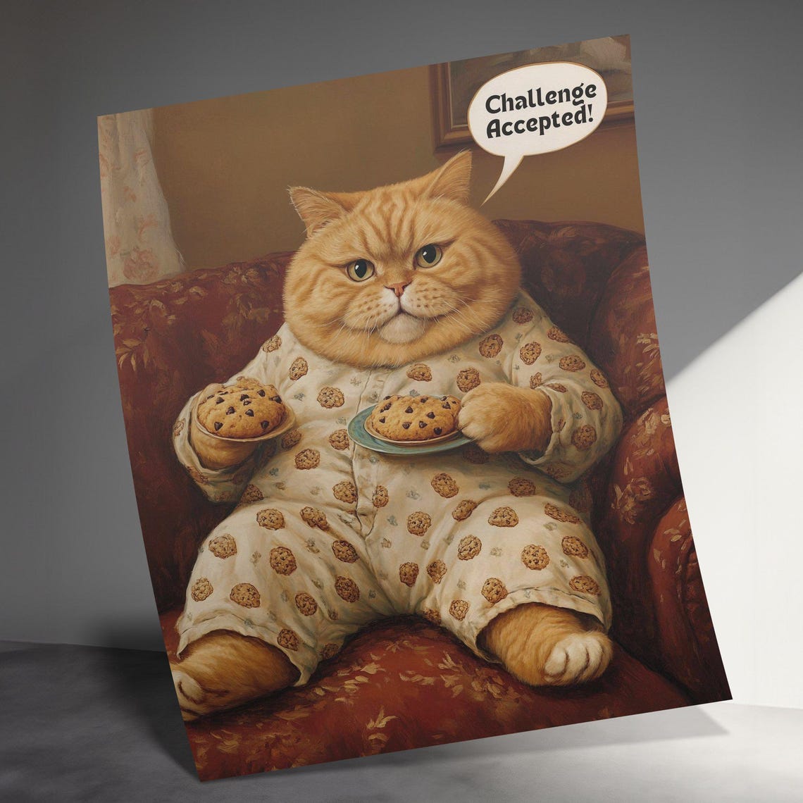 Cookie Loving Cat In Pajamas Challenge Accepted Funny Poster - Image 3