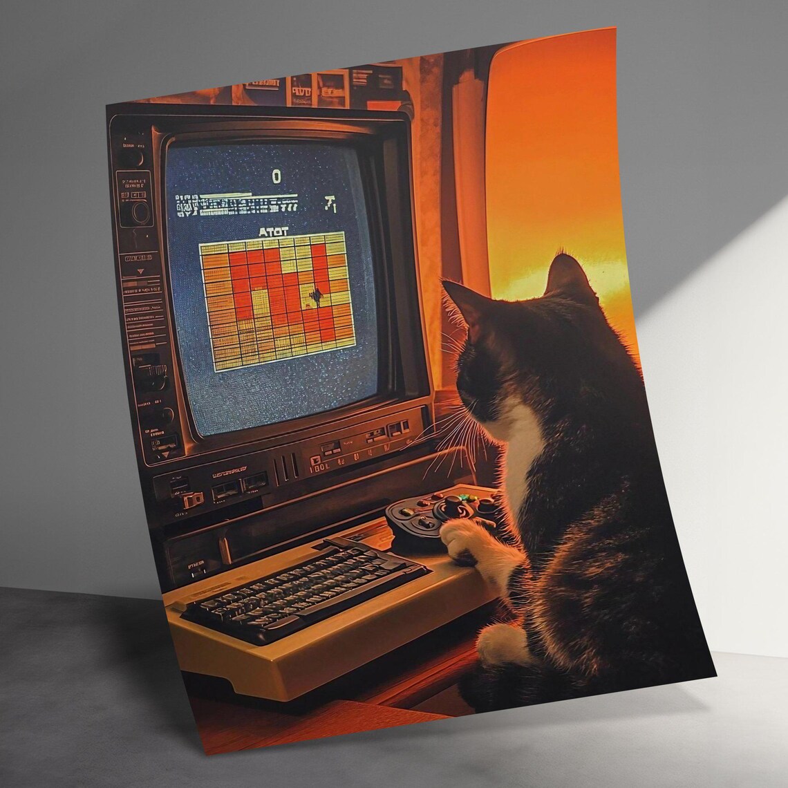 Retro Cat Playing Arcade Video Game Vintage Gamer Room Decor Poster - Image 3