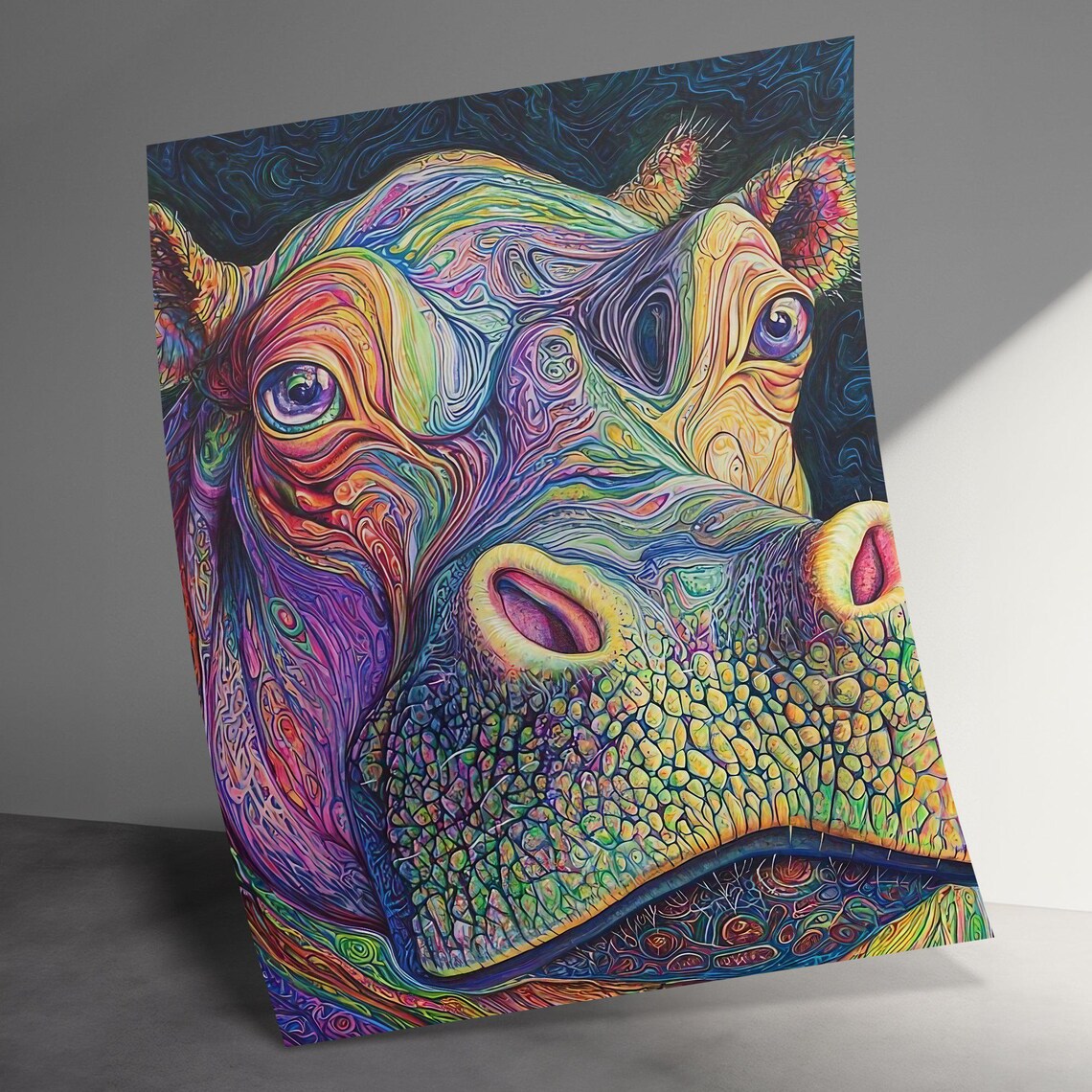 Psychedelic Rainbow Hippo Abstract Swirl Colorful Modern Wall Art Print - Image 2