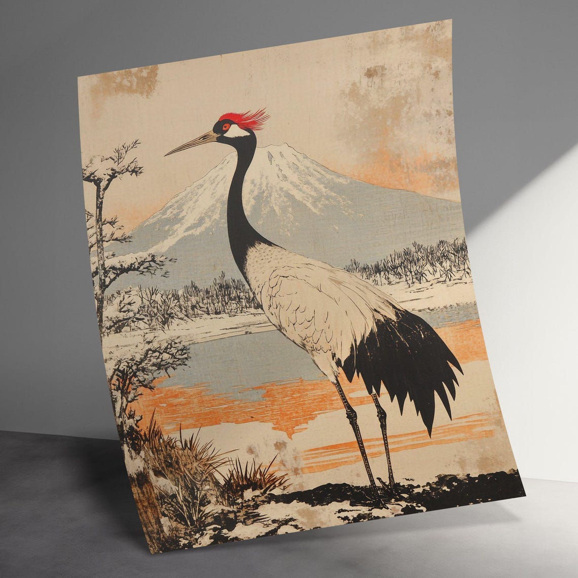 Red Crowned Crane Mount Fuji Vintage Japanese Ukiyo-e Nature Poster - Image 3