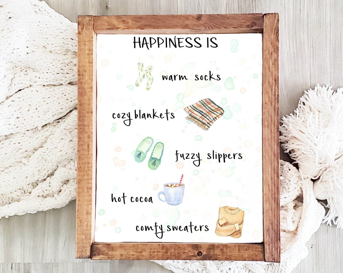 Happiness Is Warm Socks Cozy Blankets Fuzzy Slippers Cocoa Wall Art - Image 3