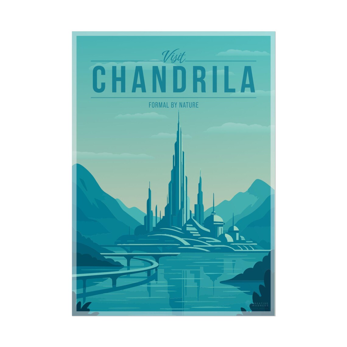 Chandrila Galactic Travel Poster, Scenic Sci-Fi Art Print