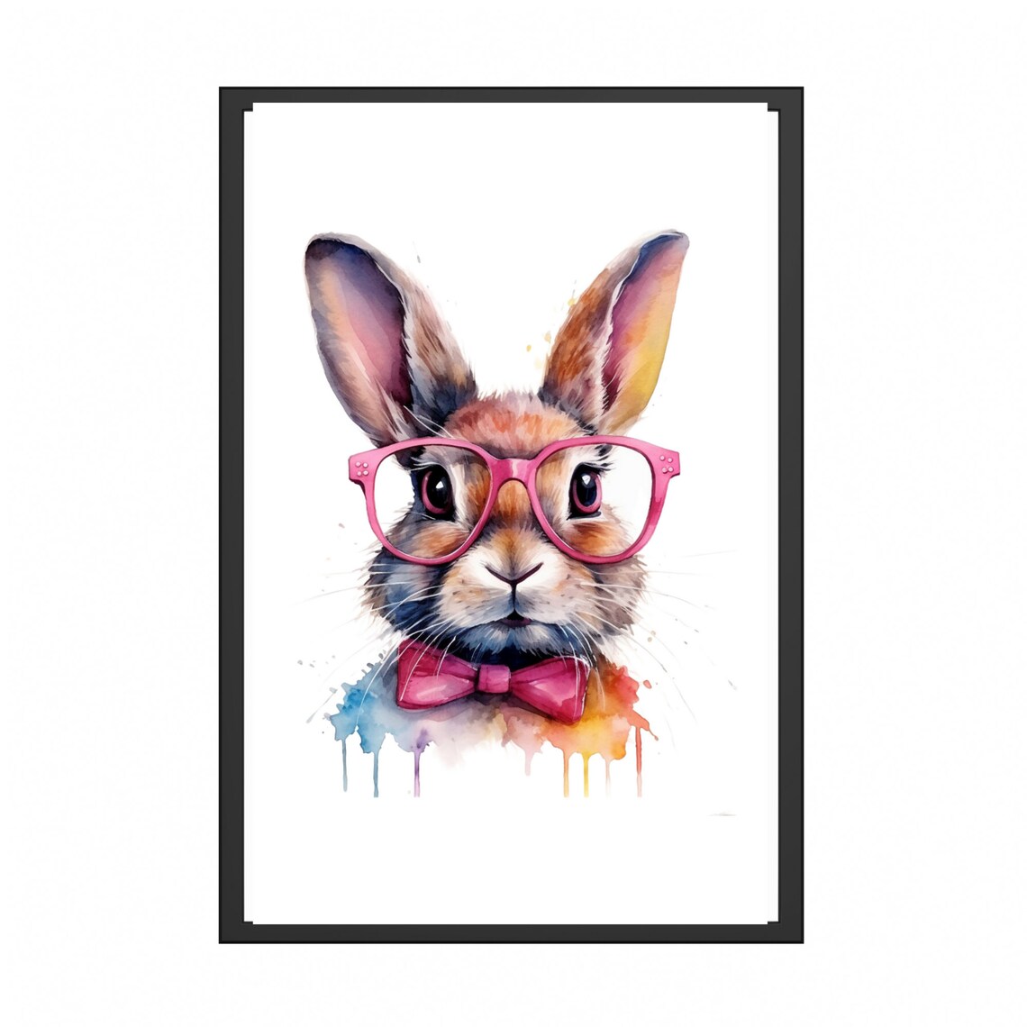 Rabbit With Pink Glasses, Watercolor Painting - Image 5