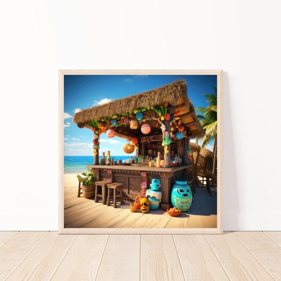 Island Life Wall Art Beach Bar Wall Art Tropical Beach Landscape Ai Art Beach Art Print Beach Life Decor Tropical Beach Bar Decor