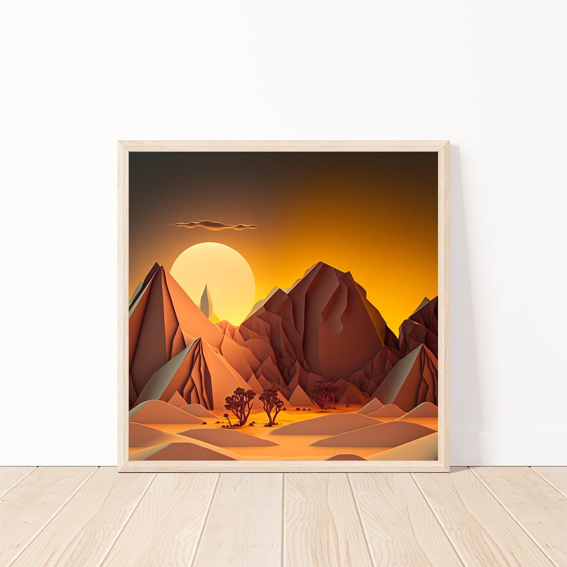 Desert Sunset Geometric Paper Art Style Southwest Dune Poster