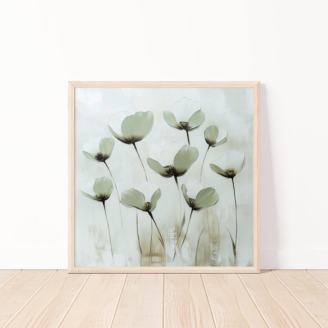 Minimalist White Poppy Painting on a Soft Neutral Backdrop Poster