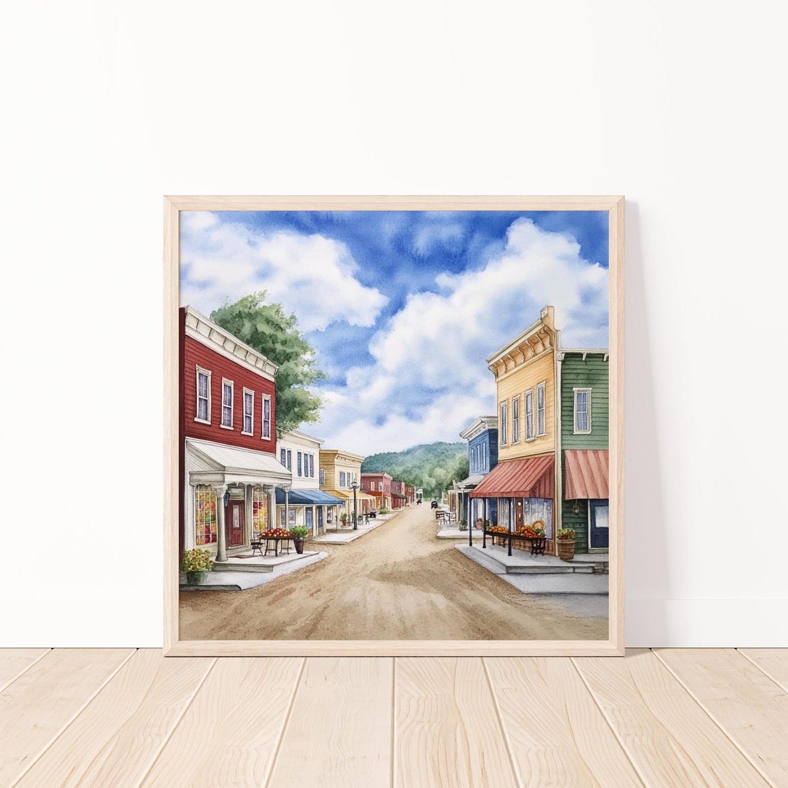 Watercolor Small Town Street Print Picturesque Village Art Charming Countryside Street Wall Decor New York Art 20x20 - Image 4