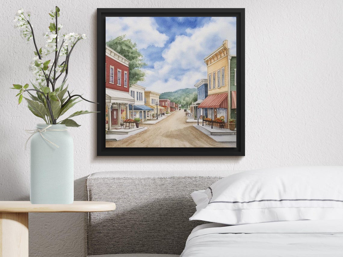 Watercolor Small Town Street Print Picturesque Village Art Charming Countryside Street Wall Decor New York Art 20x20 - Image 3