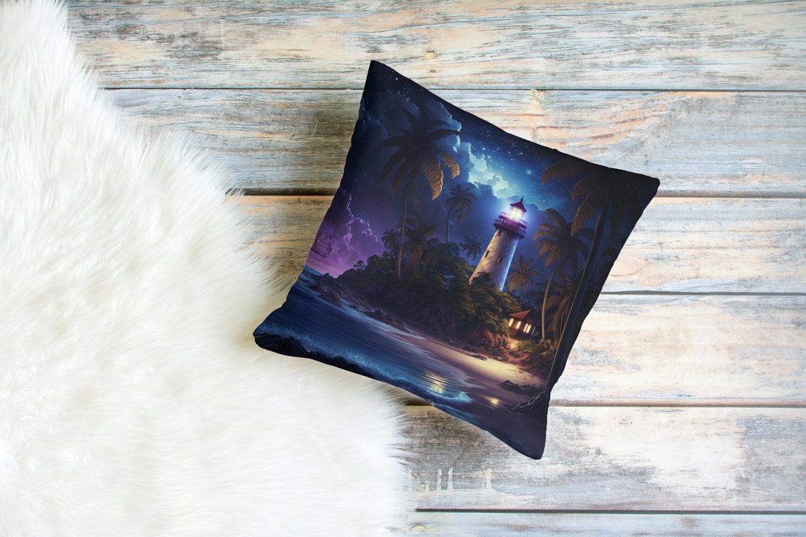 Night Lighthouse Tropical Island Starry Sky Glowing Beacon Art Poster - Image 4