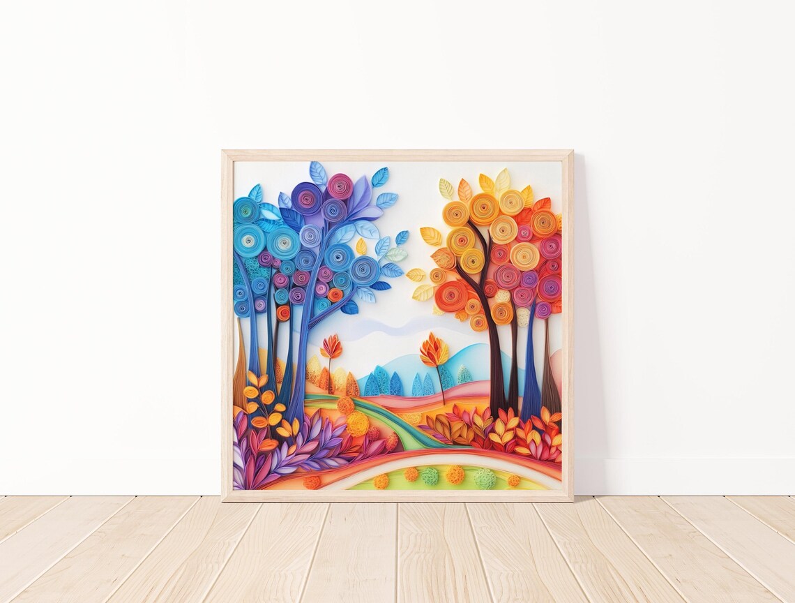 Colorful Forest Landscape, Rainbow Autumn Trees