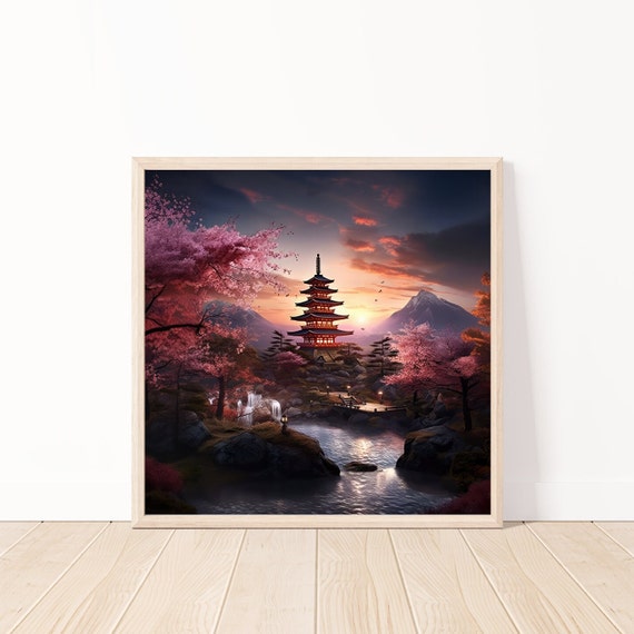 Japanese Landscape At Sunset Wall Art Japan Print Japan Art Japanese Decor Japanese Scenic Wall Art Asian Sunset Art
