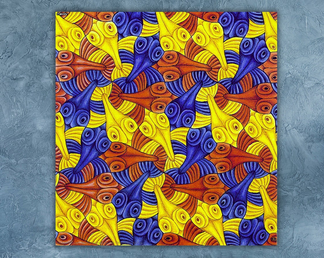 Tessellating Fish Geometric Pattern Optical Illusion Art Poster - Image 3
